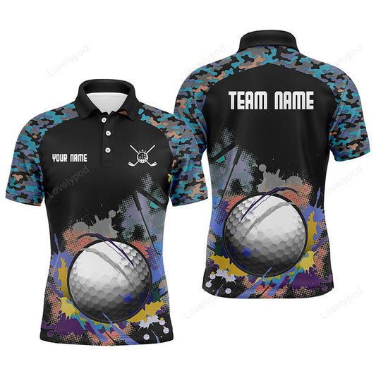 Colorful camouflage mens golf polo shirt, personalized multicolor wet paint golf shirts GY3014