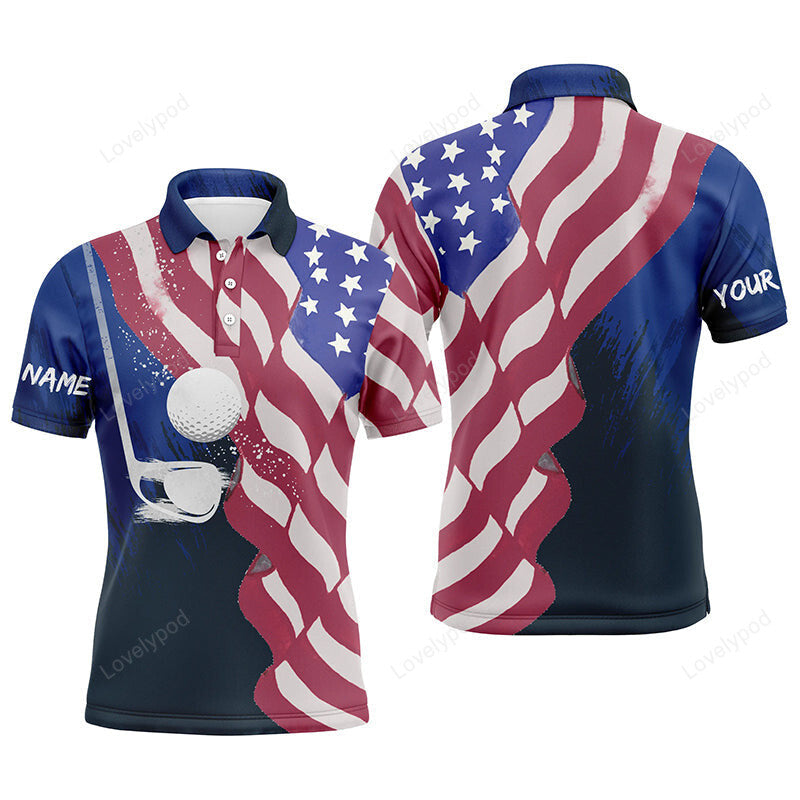 Watercolor 3d american flag golf polos 4th of july golfer gifts, patriotic golf tops for men GY3015