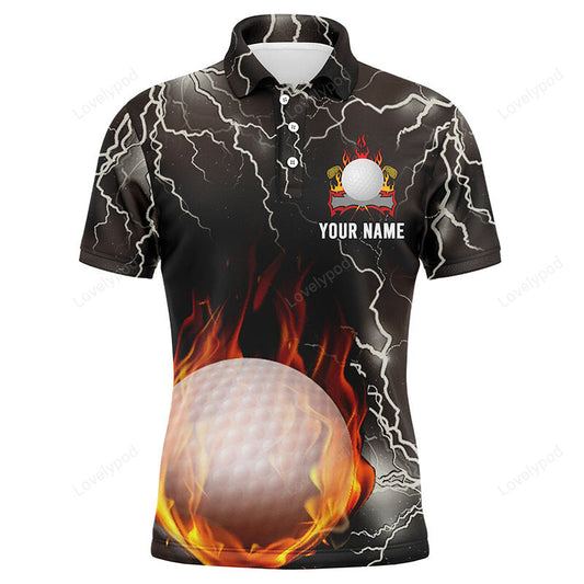 Customized thunder fire flame mens golf polo shirts lightning golf shirts for men GY3017