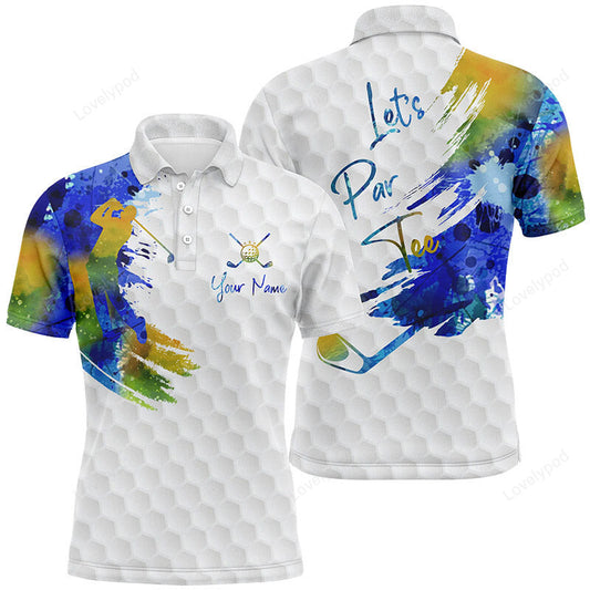 Lets par tee colorful water color mens golf tops, personalized golf shirts for men GY3018