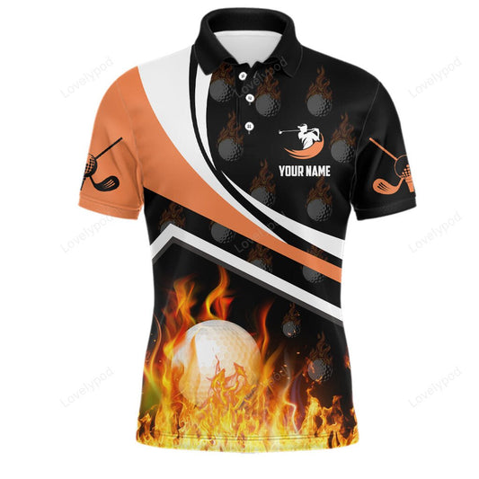 Personalized mens golf ball fire flame orange style, custom golf shirts for men GY3021