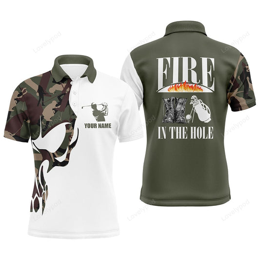 Mens golf polo shirts custom name veterans fire in the hole skull camo golf shirt GY3022