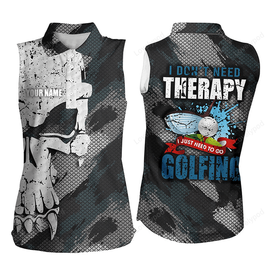 I don't need therapy abstract skull grunge sleeveless golf polo shirts scary golf shirts for women GY3023