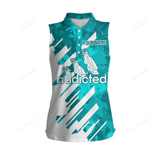 White and turquoise camo golf clubs womens sleeveless polo shirt custom addicted golf tops for ladies GY3026