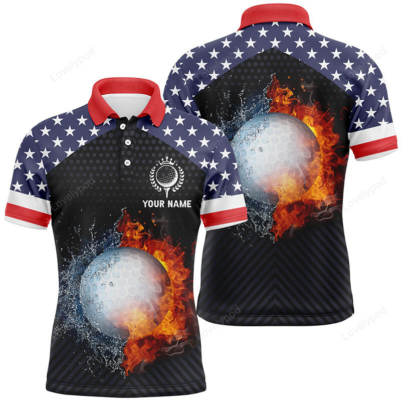 Fire and water golf mens polo shirts, custom american flag golf shirts for men, patriotic gifts GY3030