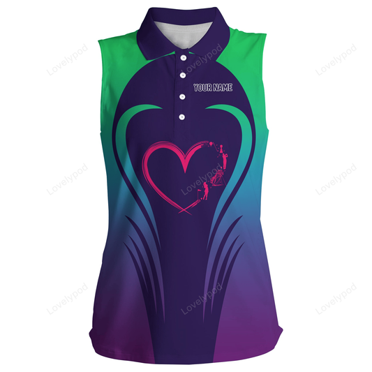 Love golf gradient green purple sleeveless polo shirts custom golf shirts for women best golf gifts GY3033