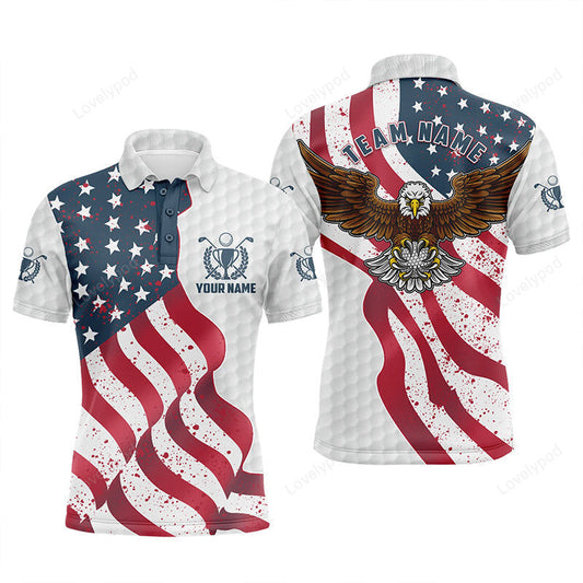 Eagle american flag mens golf polo shirts custom white team patriotic golf shirts for mens golfers GY3035