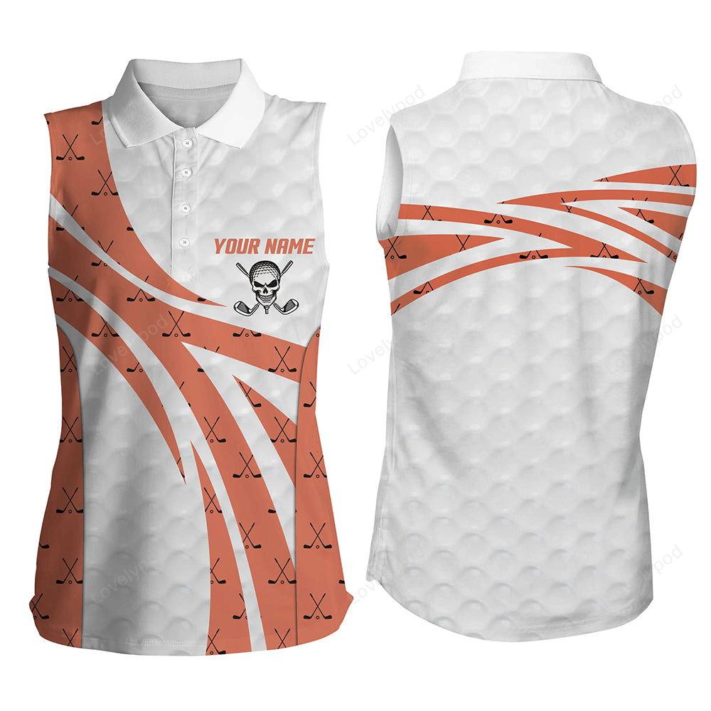 White orange skull golf pattern sleeveless polo shirt custom golf shirts for women cool golf gifts GY3036