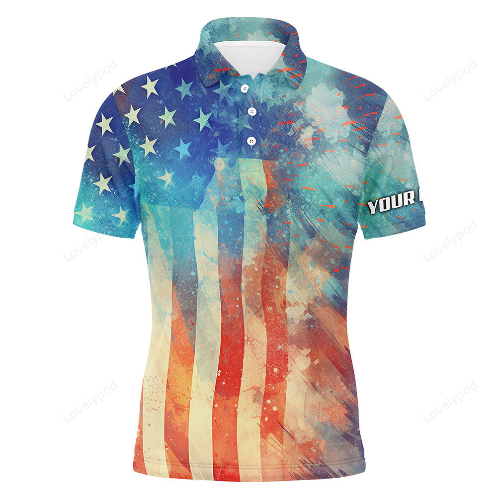 Mens golf polo shirts american flag fourth of july custom patriotic golf shirt for mens GY3038