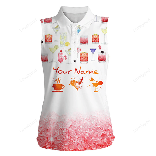 Plan for the day coffee golf cocktail watercolor sleeveless polo shirt funny golf shirts for women GY3041