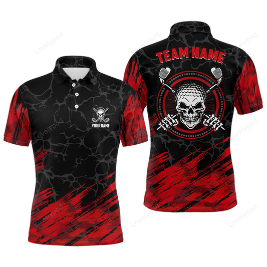 Personalized 3d all over print skull mens golf polo shirt, red and black golf shirts for men GY3042