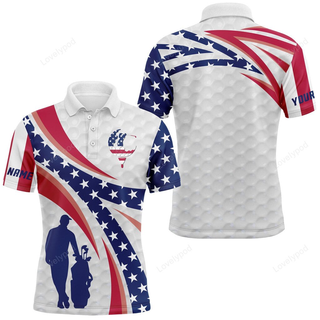 Personalized golf polo shirts, american flag white custom name mens long sleeve golf tops GY3044