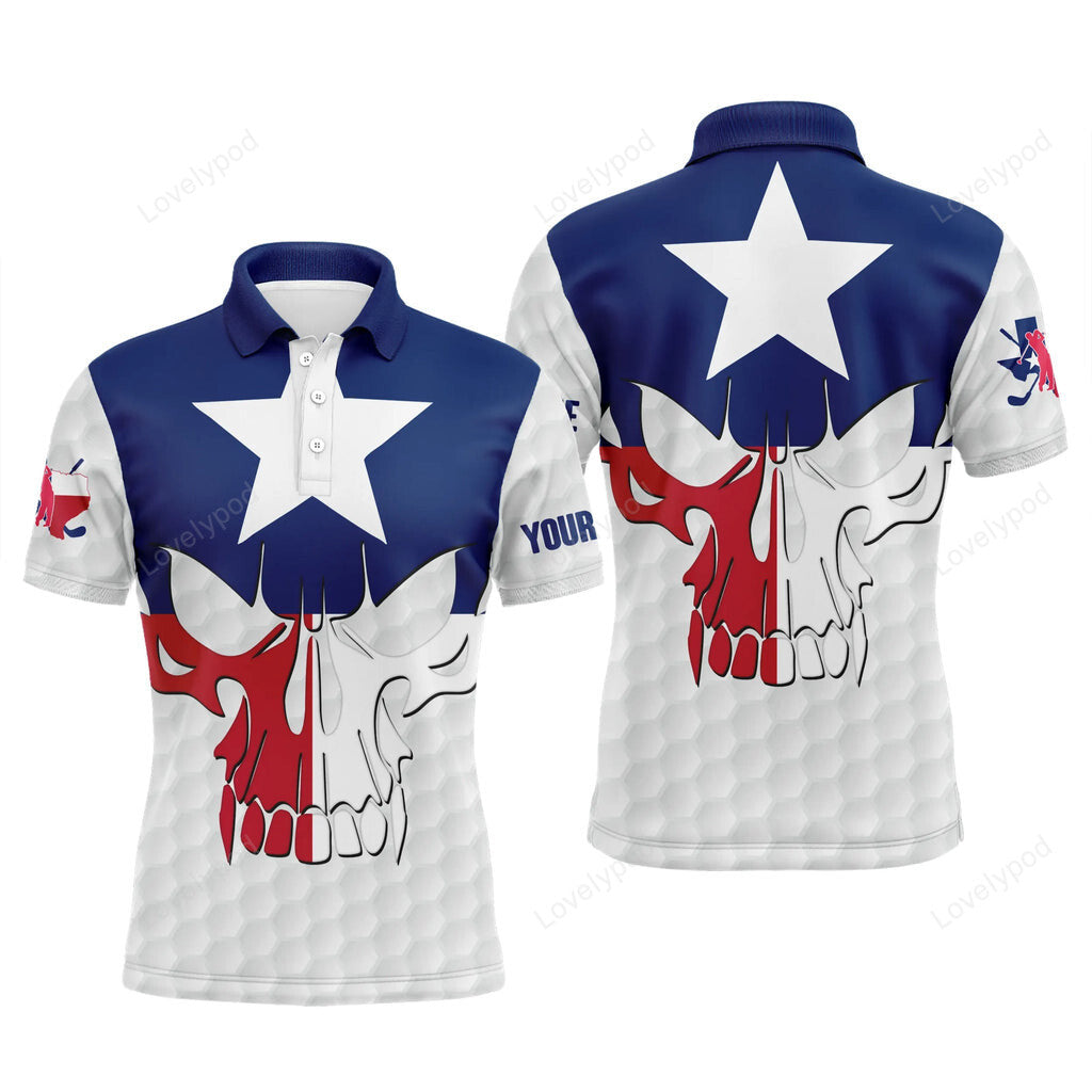 Mens golf polo shirts, texas flag patriotic custom skull golf ball shirts for men GY3046