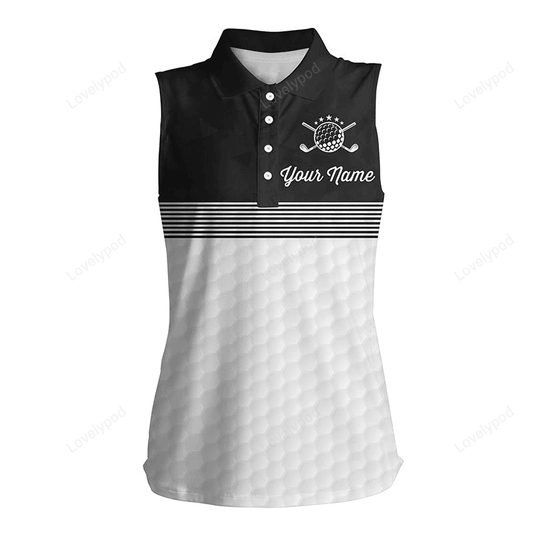 Black and white women sleeveless polo shirt custom name ladies golf shirts, personalized golf gifts GY3052