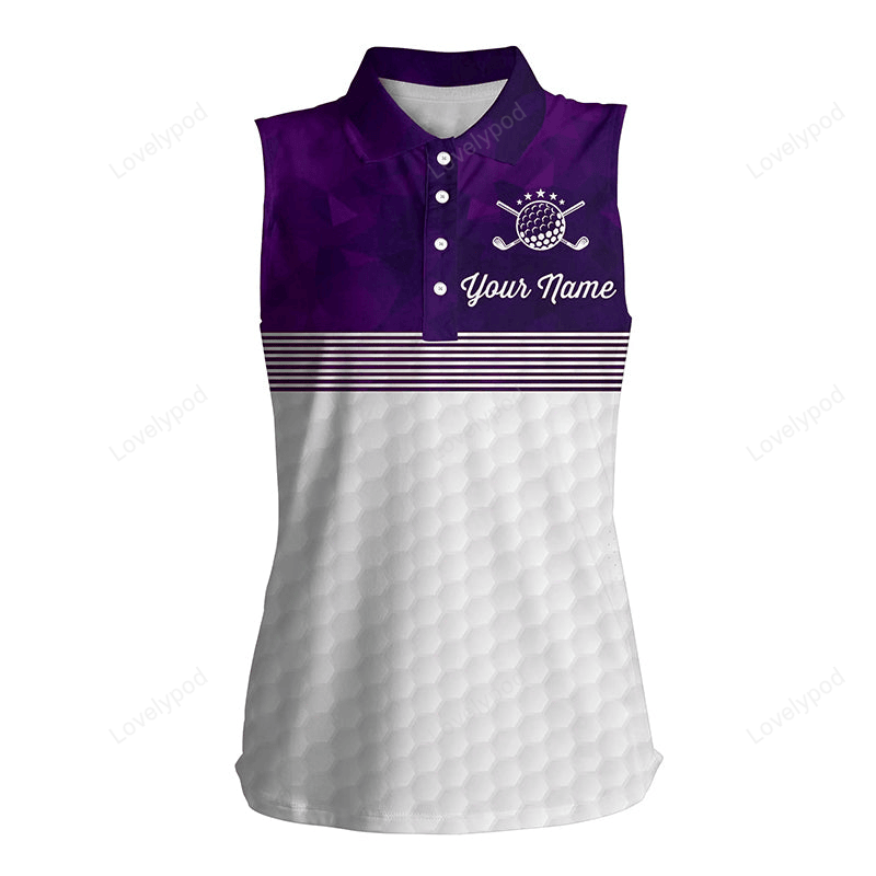 Personalized golf gifts, purple and white women sleeveless polo shirt custom name ladies golf shirts GY3053