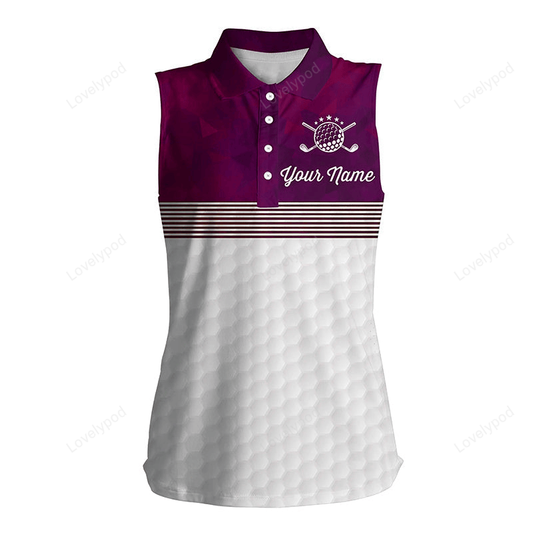 Pink and white women sleeveless polo shirt custom name ladies golf shirts, personalized golf gifts GY3054