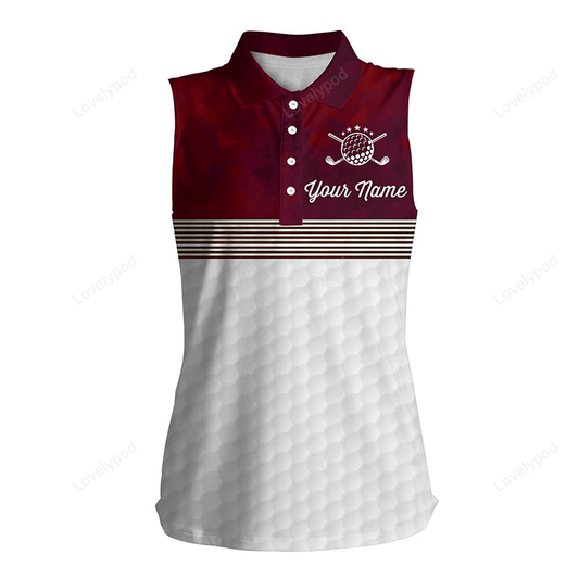 Red and white women sleeveless polo shirt custom name ladies golf shirts, personalized golf gifts GY3055