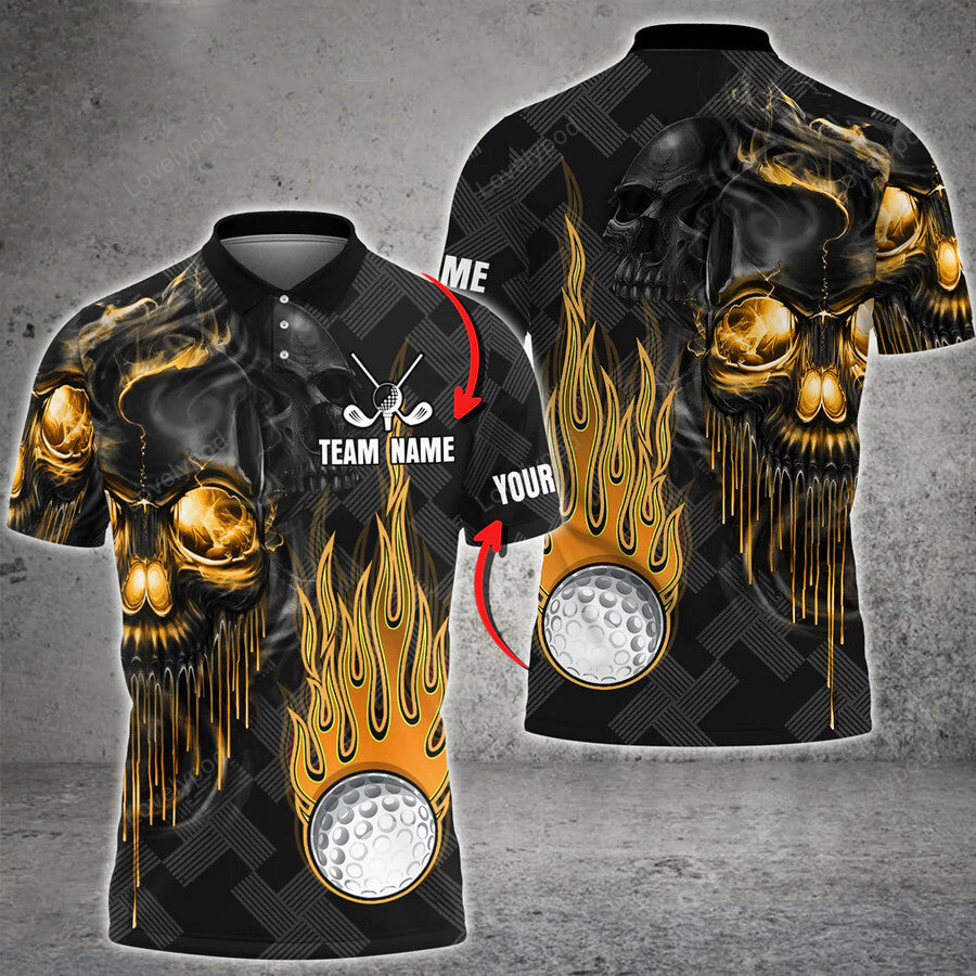 Golf fire ball skull personalized 3d polo shirt, golf shirt for men, golf polo shirt, golf apparel GY3059