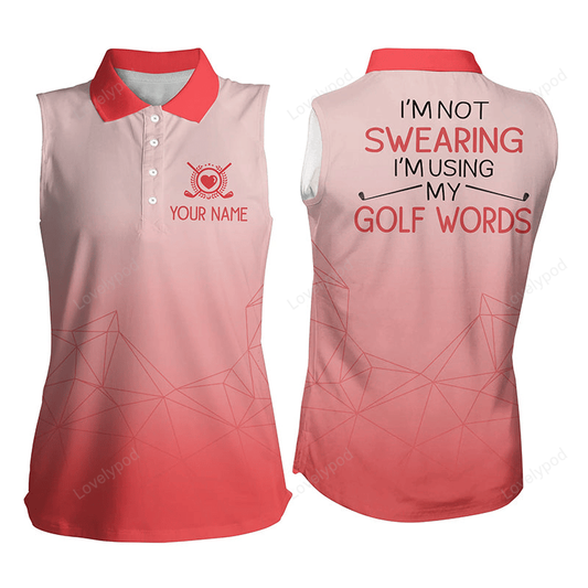 I'm not swearing i'm using my golf words gradient orange sleeveless golf polo shirts for women GY3065