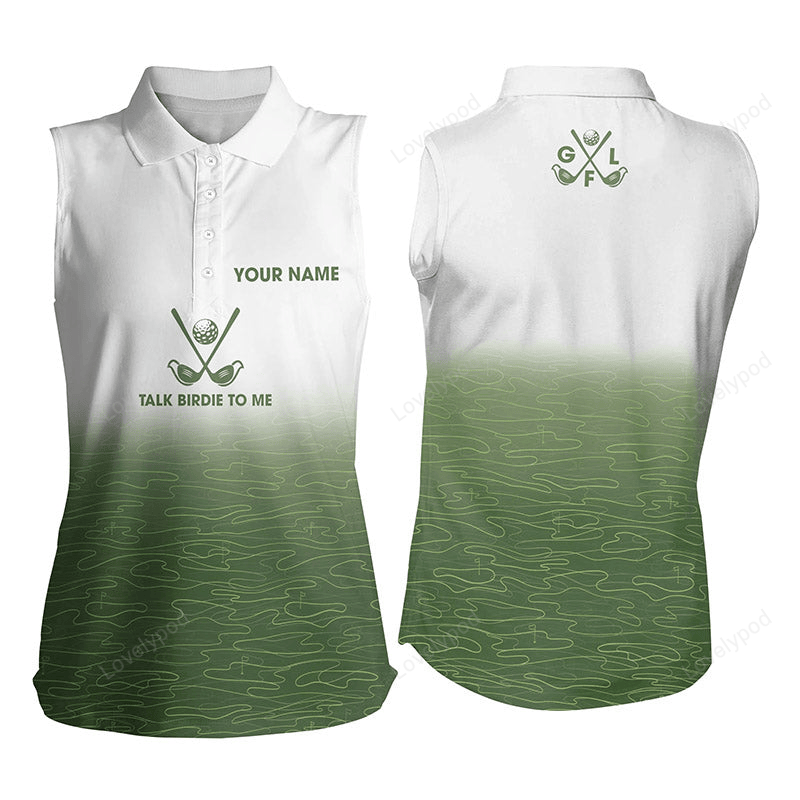 White and green golf course pattern women's sleeveless polo shirt custom talk birdie to me golf tops GY3068