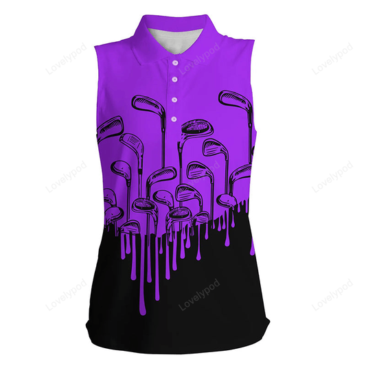 Purple and black halloween golf clubs women sleeveless polo shirt female golf attire, golfing gifts GY3077