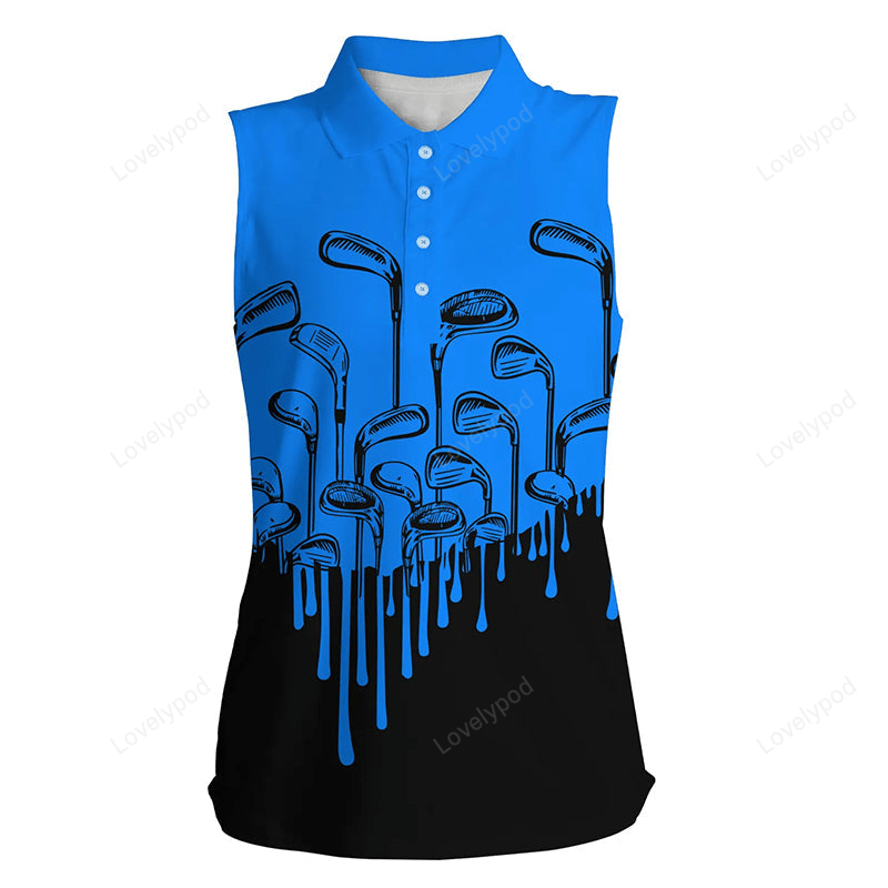 Blue and black golf clubs women sleeveless polo shirt female golf attire, golfing gifts GY3078