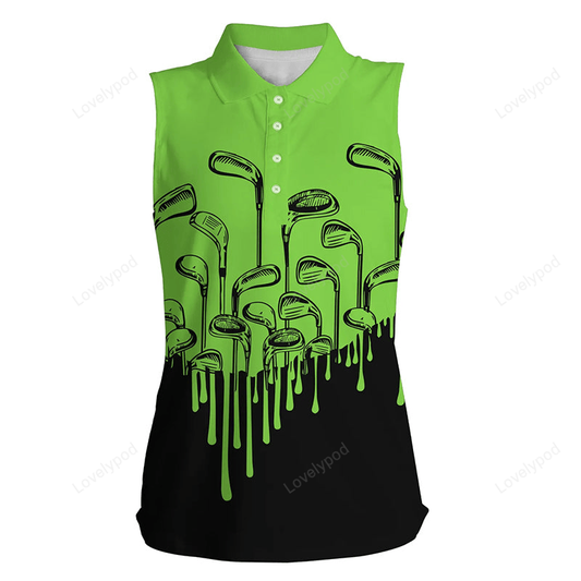 Green and black golf clubs women sleeveless polo shirt female golf attire, golfing gifts GY3079