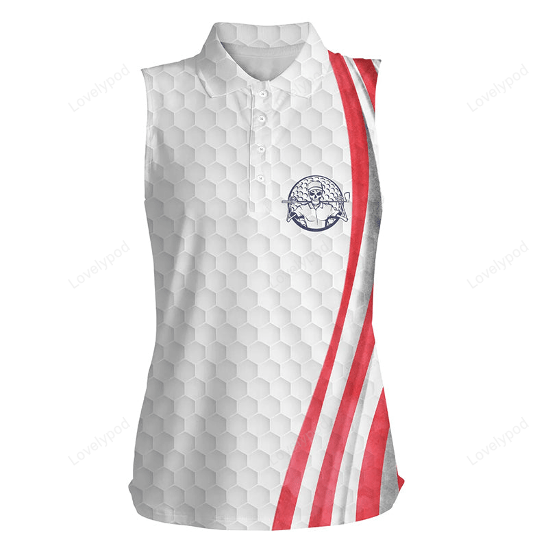 American flag white golf ball women's sleeveless polo shirt patriotic women's golf shirts GY3080