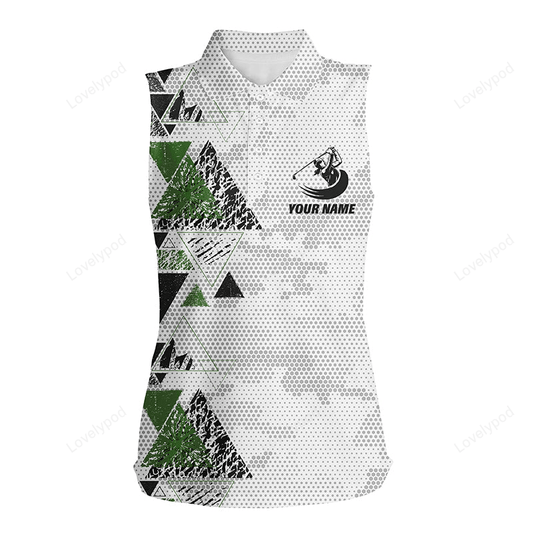 Black and green triangle custom name camo women's sleeveless polo shirt, best ladies golf wear GY3081