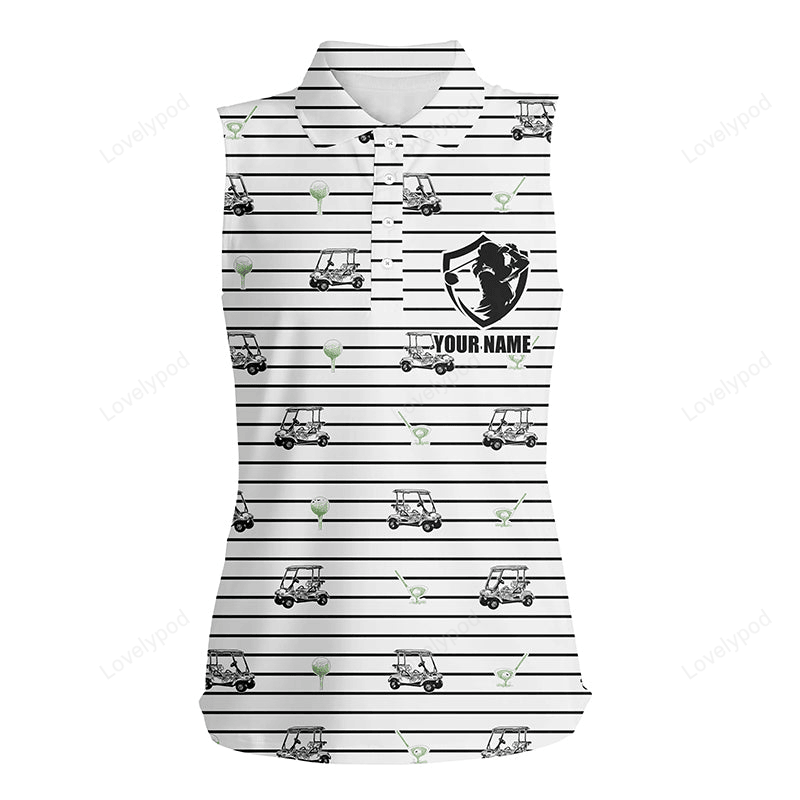 Black white horizontal stripes custom women's sleeveless polo shirt golf cart pattern ladies golf tops GY3082