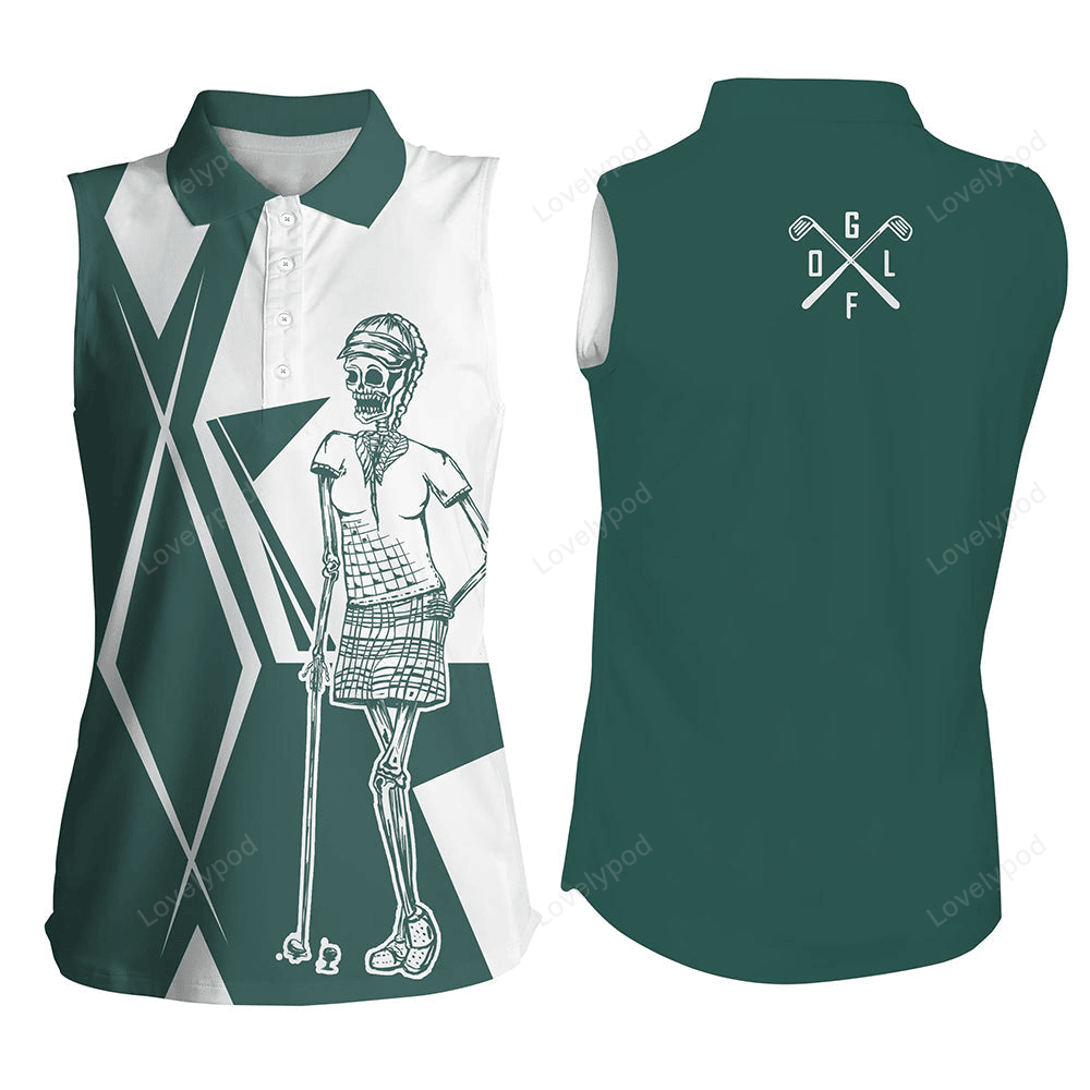 Green and white argyle women's sleeveless polo shirt golf skull team golf jerseys ladies golf tops GY3083