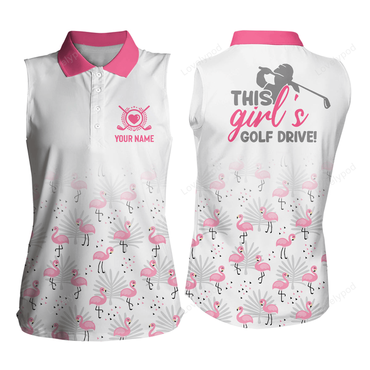 Pink flamingo tropical womens sleeveless golf polo shirt custom cute golf shirts for women golf gifts GY3086