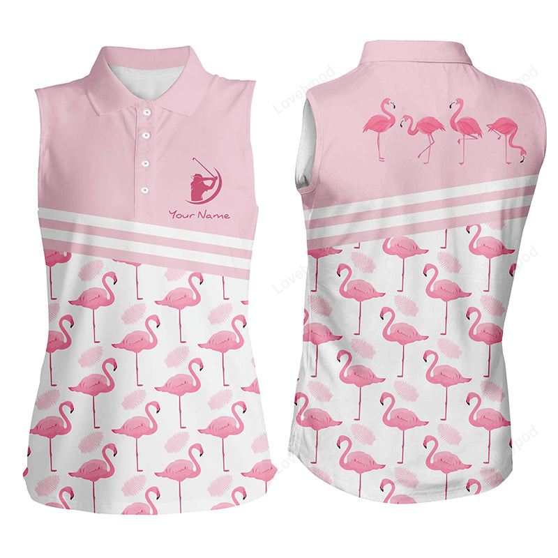 Personalized flamingo women's sleeveless golf polo shirts pink golf shirts for women cute golf gifts GY3088