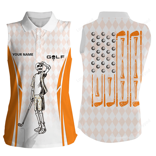 Orange argyle american flag patriotic sleeveless golf polo shirts custom skull golf shirts for women GY3093