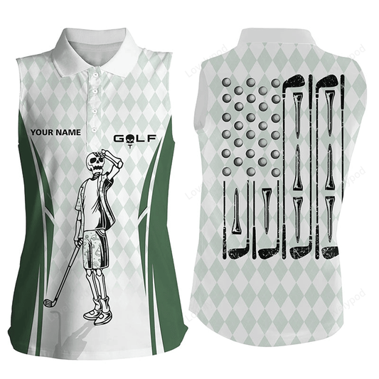 Green argyle american flag patriotic sleeveless golf polo shirts custom skull golf shirts for women GY3094