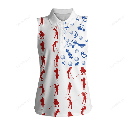 American flag golf icons women sleeveless golf polo shirts custom patriotic white ladies golf tops GY3098