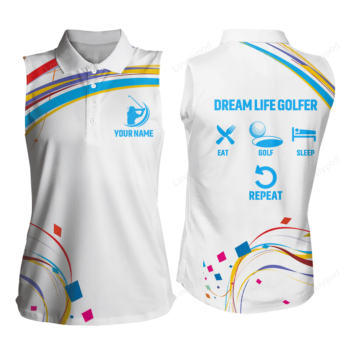 Women sleeveless polo shirts custom dream life golfer eat golf sleep repeat white ladies golf tops GY3102