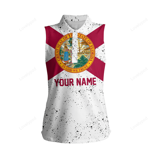 Florida flag personalized white grunge sleeveless polos patriotic golf shirts for women golf gifts GY3104