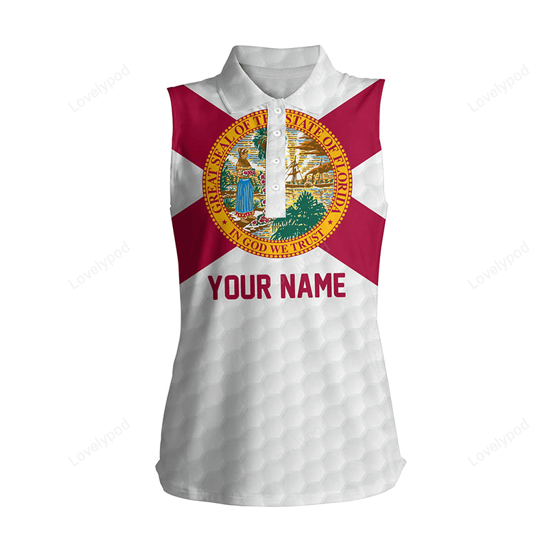 Florida flag personalized golf pattern sleeveless polos patriotic golf shirts for women golf gifts GY3105