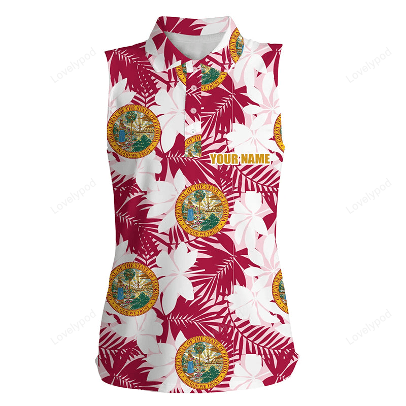 Florida flag seamless pattern usa sleeveless golf shirts custom red tropical golf shirts for women GY3107