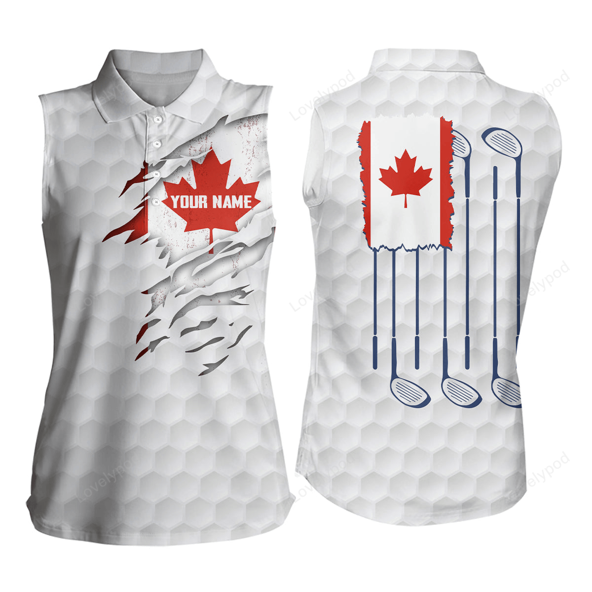 Canada flag golf pattern sleeveless polo shirt red maple leaf golf tops for women patriotic golf gift GY3108