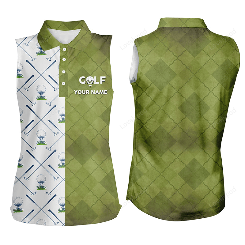 Customized green and white sleeveless golf polo shirt golf club argyle skull golf shirts for women GY3109