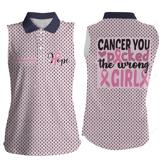 You picked the wrong girl breast cancer awareness women's sleeveless golf shirts pink cute golf tops GY3110