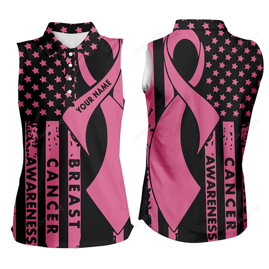 Breast cancer awareness american flag pink ribbon women's sleeveless golf polos patriotic golf top GY3112