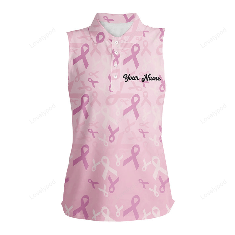 Pink ribbon pattern breast cancer awareness golf shirts custom name women sleeveless polo shirts GY3116