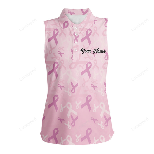 Pink ribbon pattern breast cancer awareness golf shirts custom name women sleeveless polo shirts GY3116