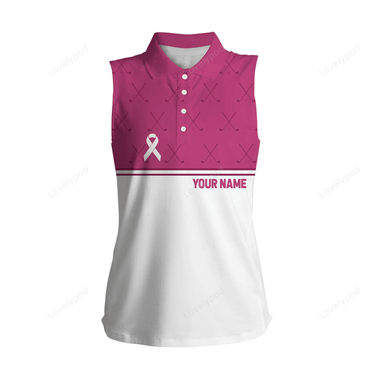 Pink white breast cancer awareness golf shirts custom women sleeveless polo pink ribbon golf shirts GY3120