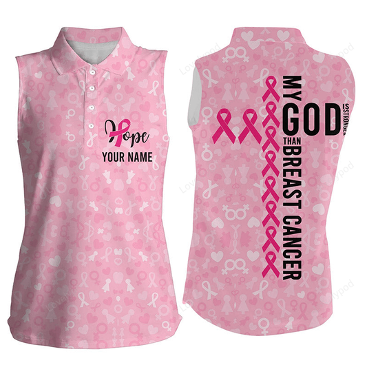 My god is stronger than breast cancer women sleeveless golf shirt pink golf top for ladies golf gifts GY3126