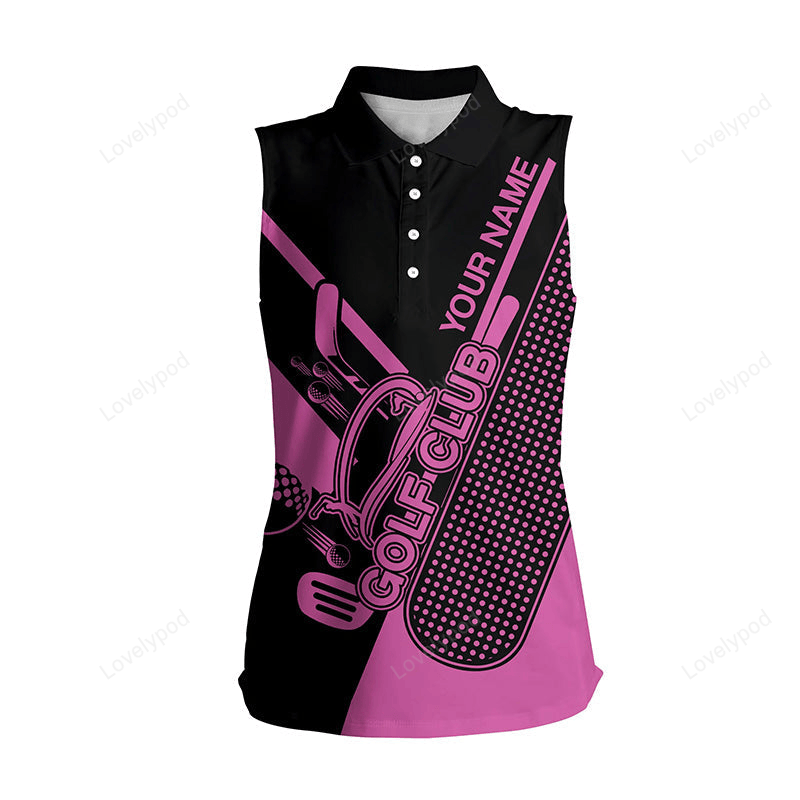 Pink and black women sleeveless polo shirt custom golf club attire for women, golf gift for ladies GY3132