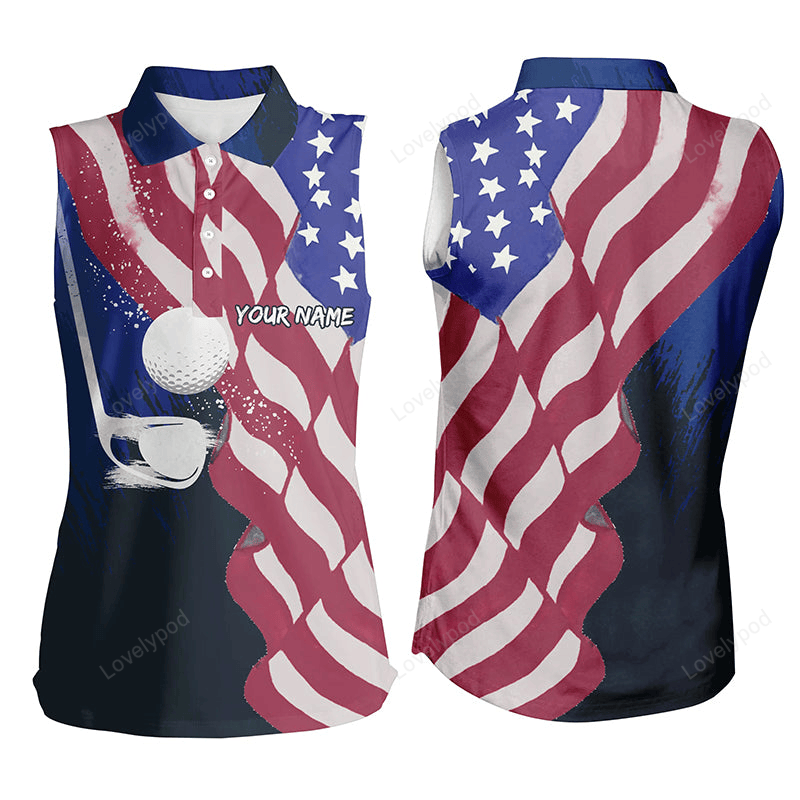 Watercolor 3d american flag sleeveless golf polos 4th of july golf gift patriotic golf tops for women GY3139